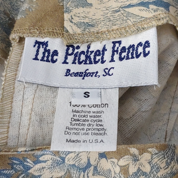The Picket Fence Boutique Etoile Golden brown blue cream print pants sz S - Picture 3 of 5